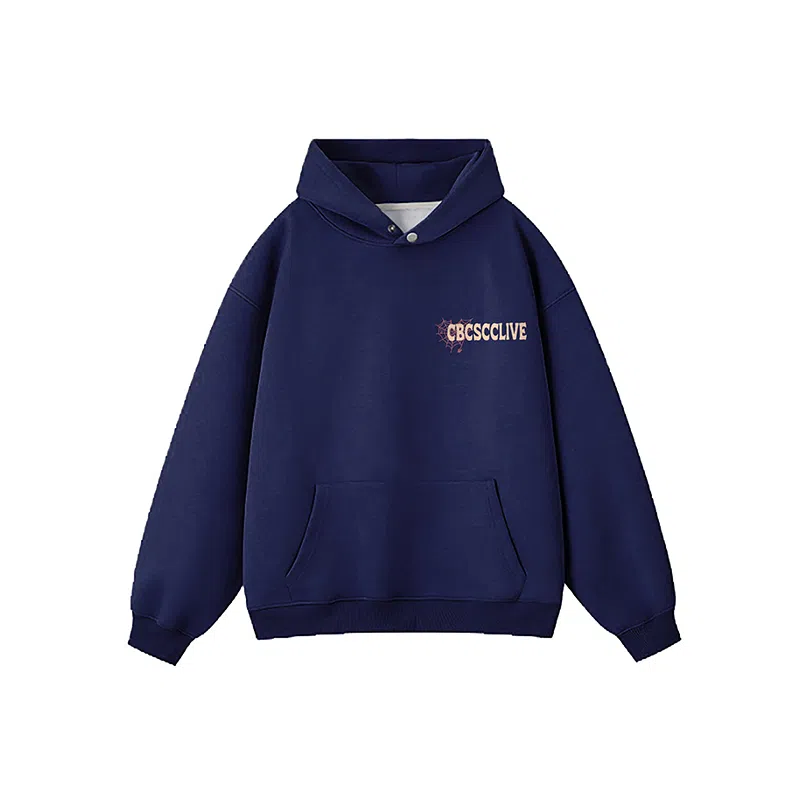 草本初色 无性别主义设计蜘蛛网字母印花舒适宽松套头通勤连帽卫衣 男女同款