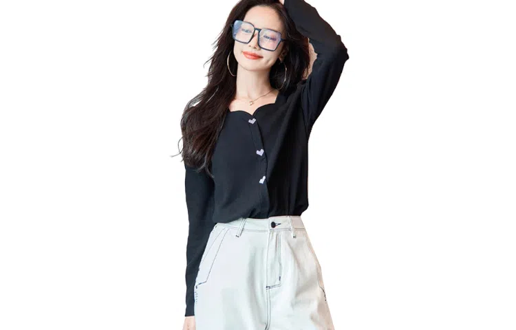 【dme】 纯色方领长袖针织衫 女款