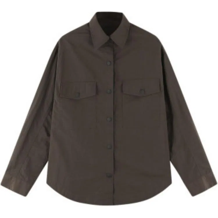 【dme】 翻领纽扣纯色长袖衬衫 女款 棕色