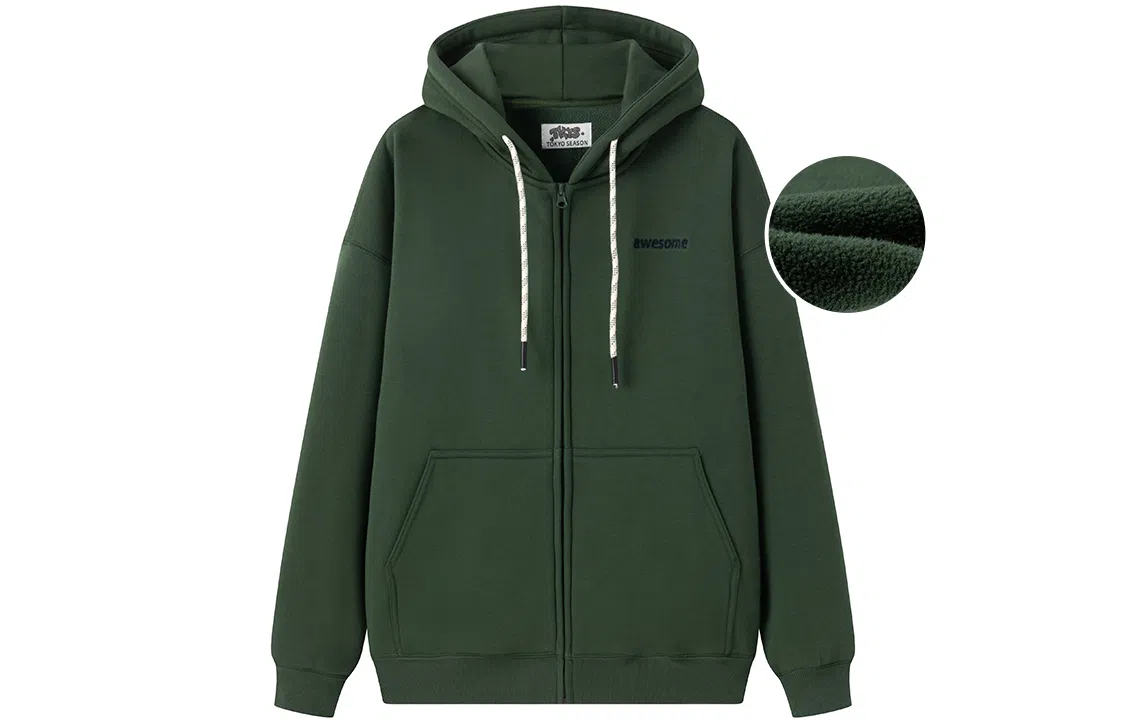 东鲸岁时记 纯色拉链宽松字母刺绣加绒开衫连帽卫衣 女款