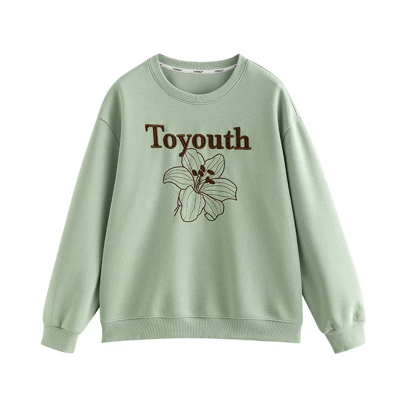 初语 慵懒风刺绣百合花套头圆领无帽卫衣 女款