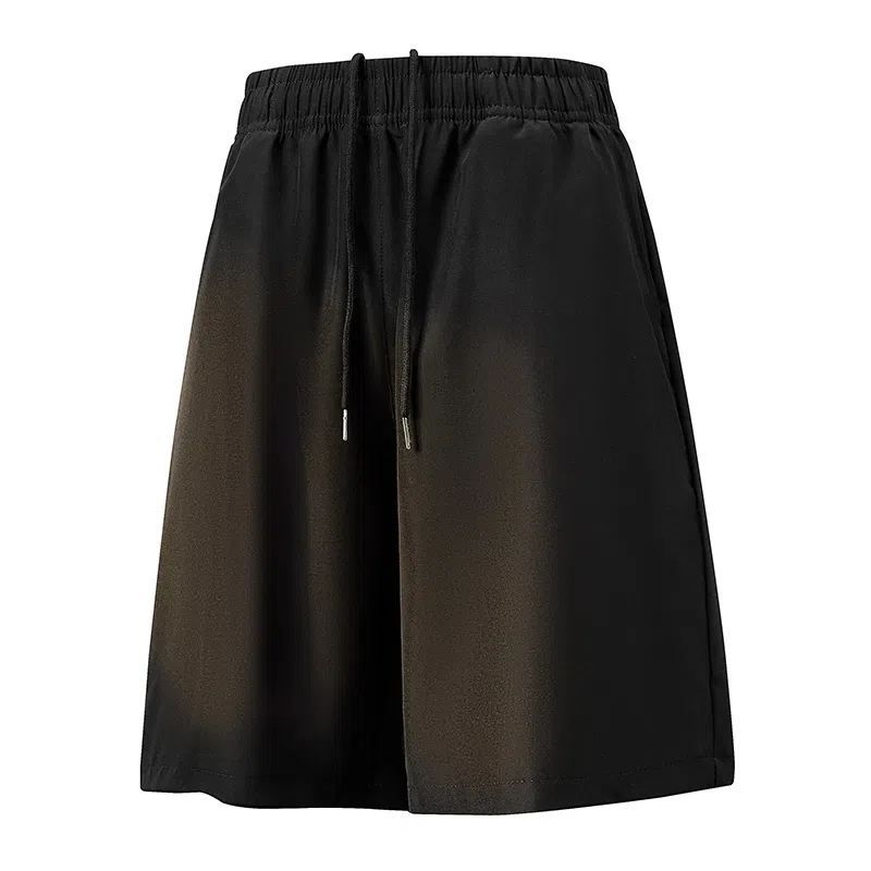 兰缪 美式复古纯色高街风基础款山系户外跑步骑行健身日常柔软通勤亲肤舒适透气运动裤系带宽松冰丝凉感速干五分裤休闲短裤 男女同款