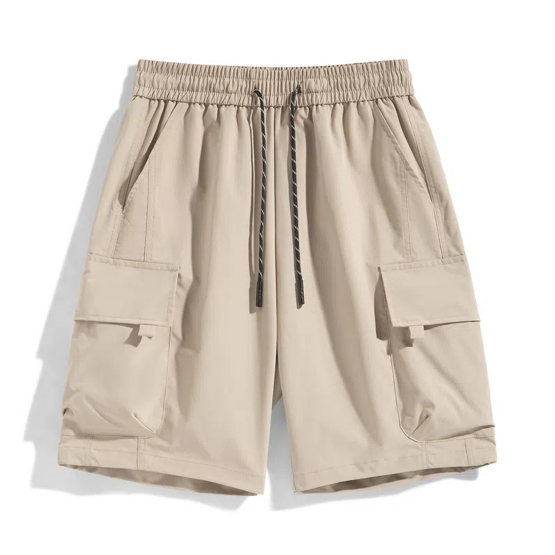 海尔斯 美式高街舒适时尚简约纯色速干宽松潮流百搭系带薄款休闲短裤 男款