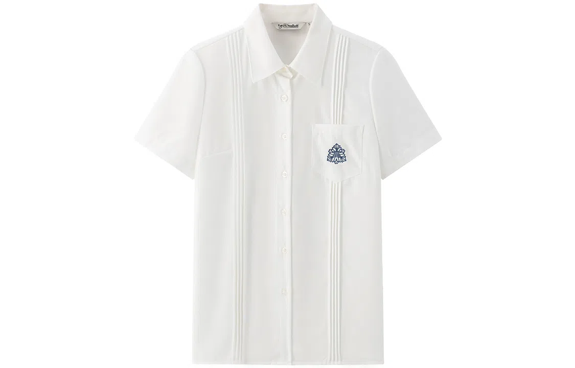 东鲸岁时记 刺绣领带翻领单排扣短袖衬衫 女款