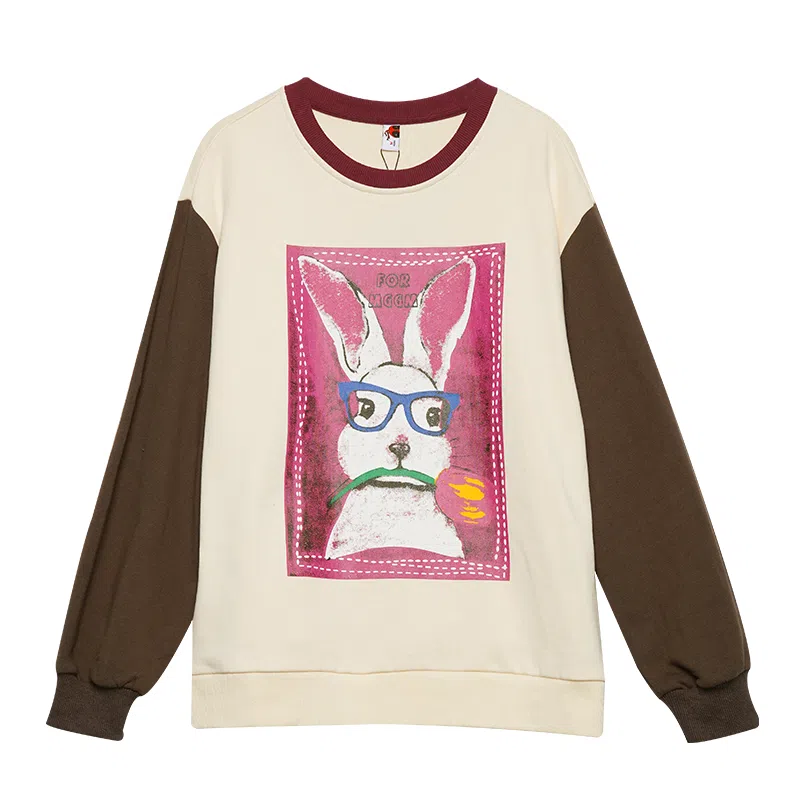 木果果木 休闲撞色卡通兔子卫衣 女款