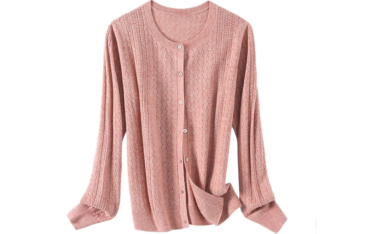 恒源祥 纯色单排扣镂空长袖针织衫 女款