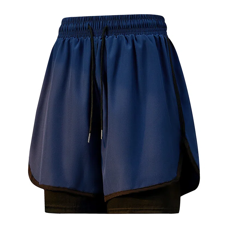 兰缪 美式复古纯色基础款舒适宽松亲肤柔软透气户外运动日常通勤无性别主义高街风百搭系带假两件三分中腰篮球裤休闲短裤 男女同款