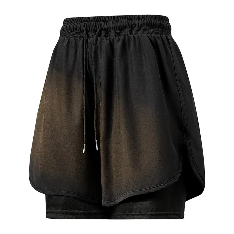 兰缪 美式复古纯色基础款舒适宽松亲肤柔软透气户外运动日常通勤无性别主义高街风百搭系带假两件三分中腰篮球裤休闲短裤 男女同款