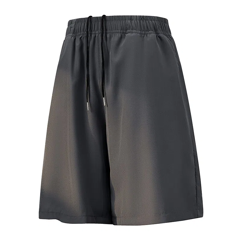 兰缪 美式复古纯色高街风基础款山系户外跑步骑行健身日常柔软通勤亲肤舒适透气运动裤系带宽松冰丝凉感速干五分裤休闲短裤 男女同款