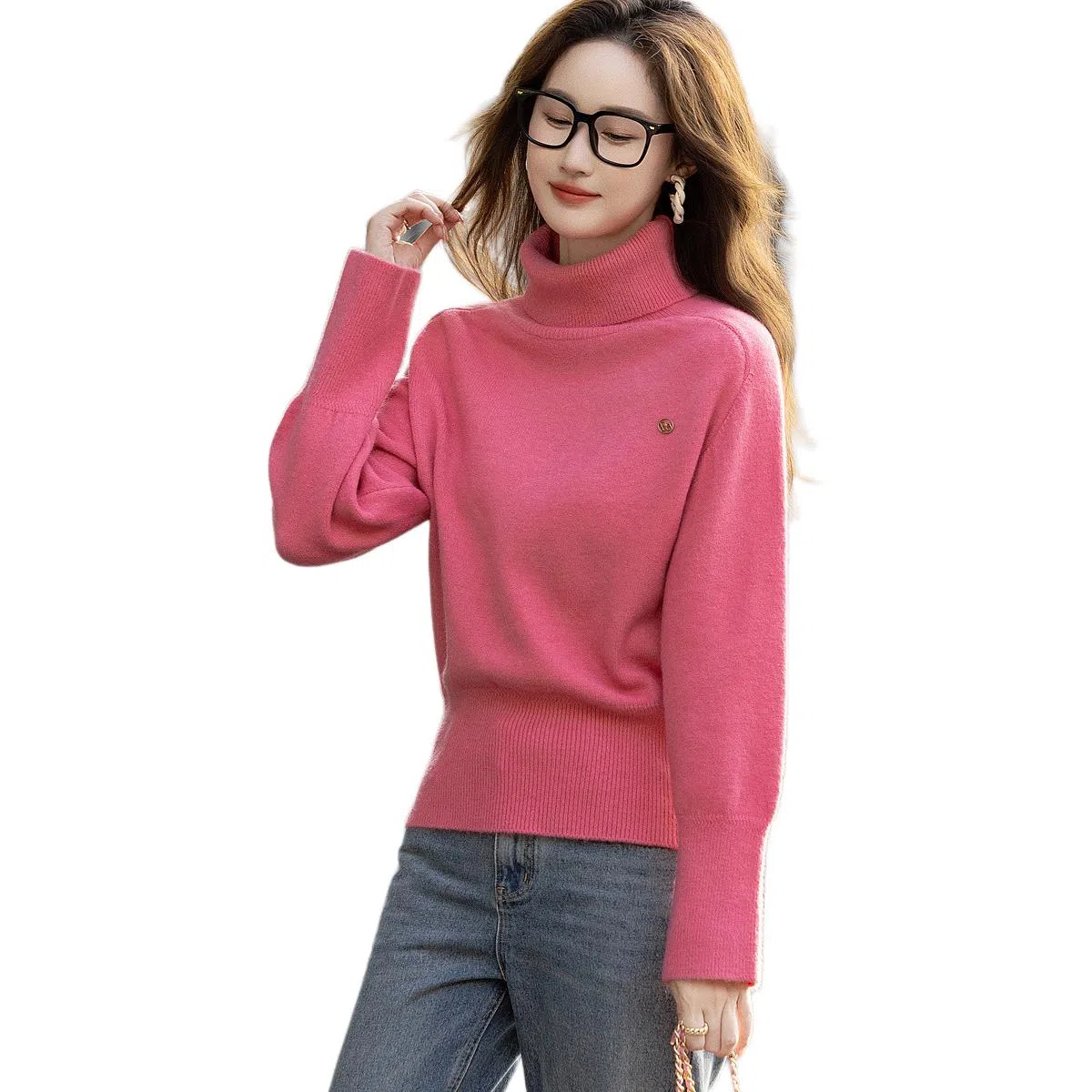 【dme】 纯色高领套头休闲长袖针织衫 女款