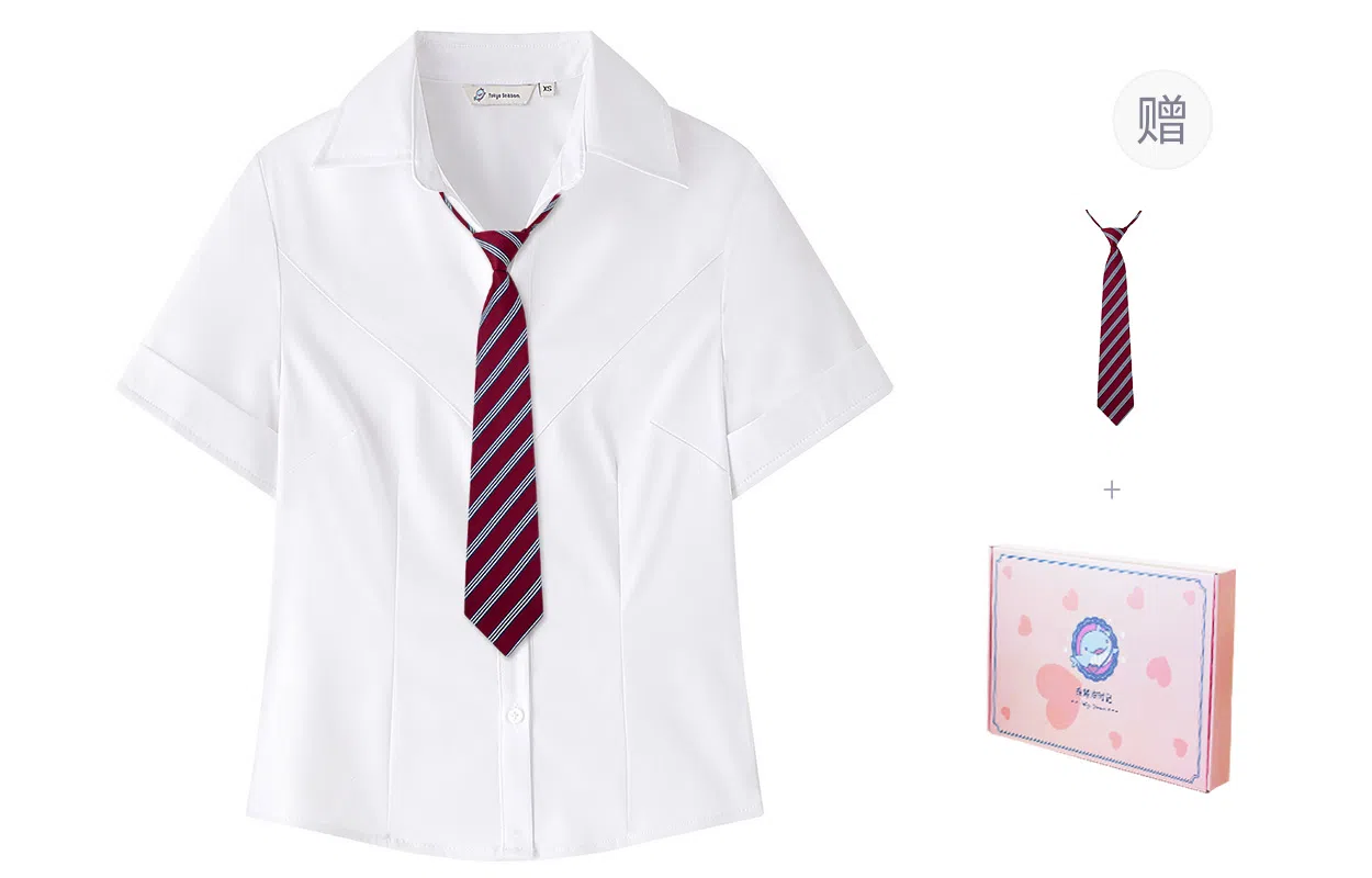 东鲸岁时记 学院风通勤简约纯色修身收腰短袖衬衫 女款