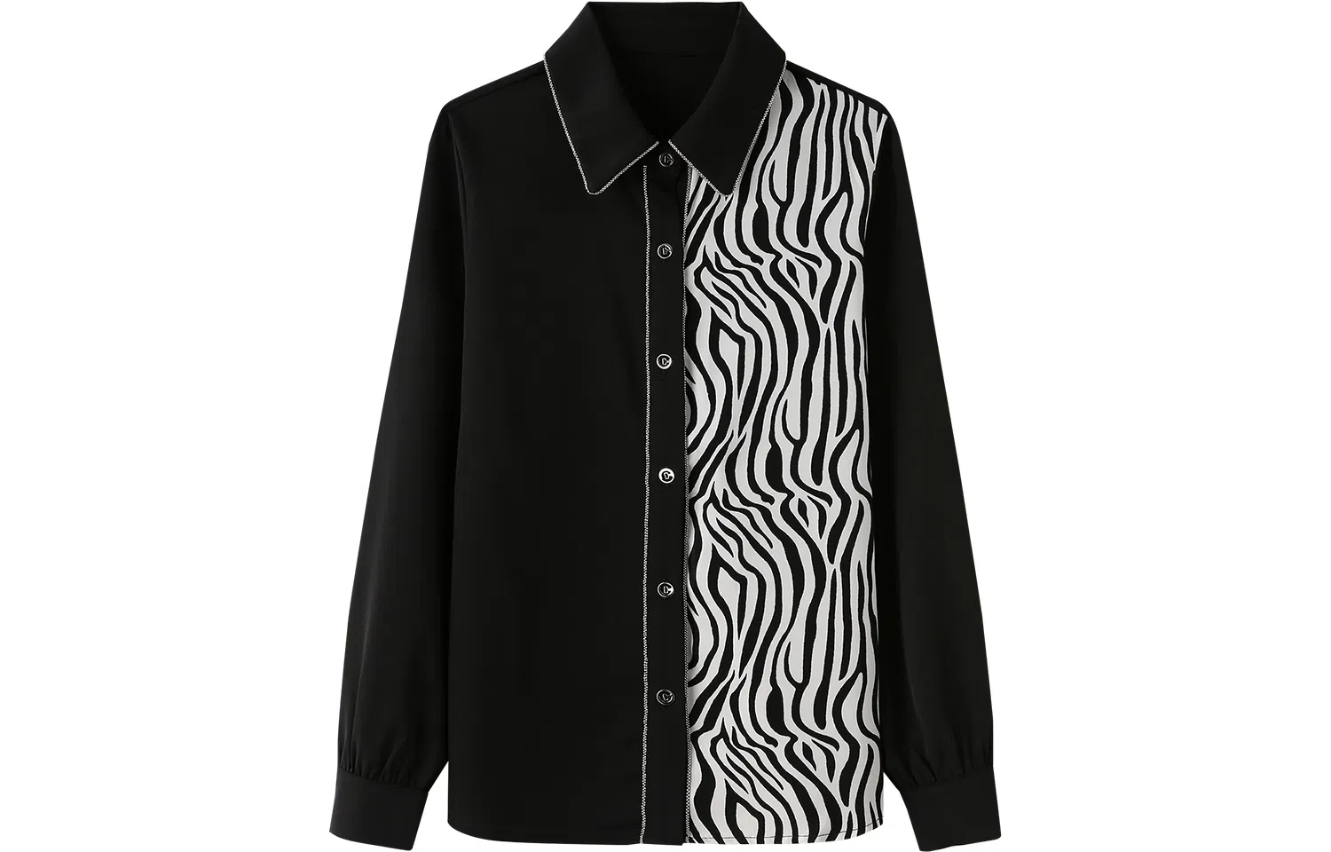 恒源祥 设计感撞色拼接长袖衬衫 女款 黑色