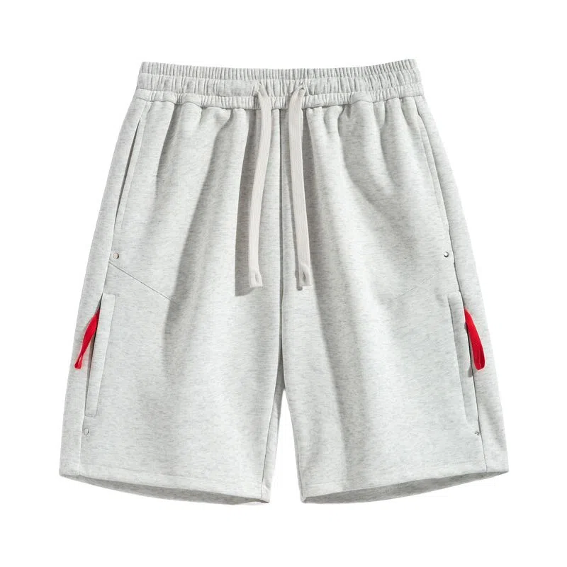 海尔斯 美式复古高街舒适时尚简约纯色拼接口袋宽松潮流百搭透气速干轻薄五分系带休闲短裤 男款
