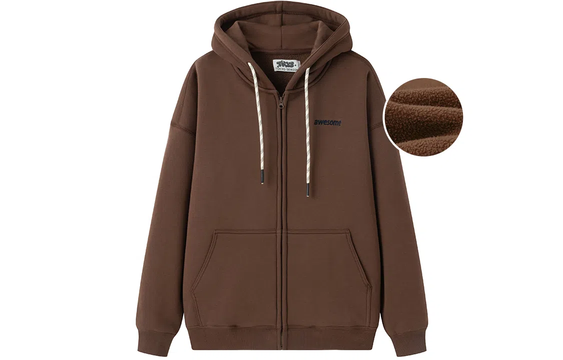 东鲸岁时记 纯色拉链宽松字母刺绣加绒开衫连帽卫衣 女款