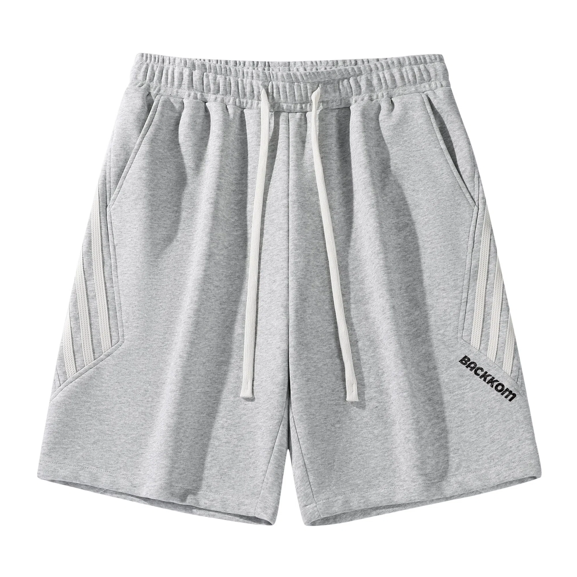 大卫贝肯 美式复古宽松直筒字母印花侧边斜条纹时尚百搭透气五分休闲短裤 男女同款