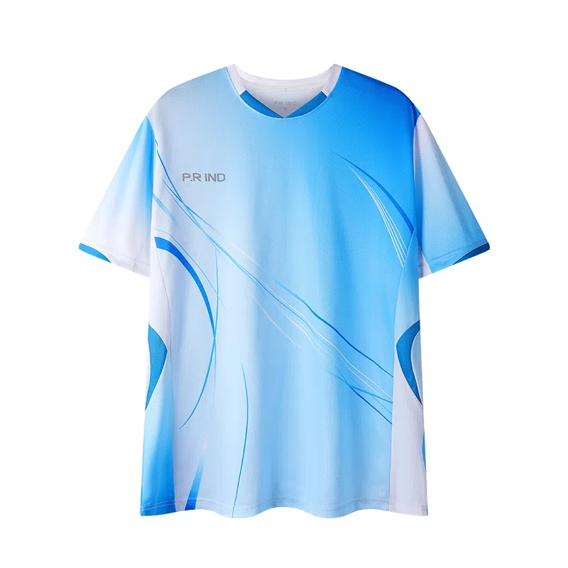 浦锐 流光凉感透气吸湿排汗速干专业圆领套头短袖训练网球健身羽毛球服 男女同款 星河蓝