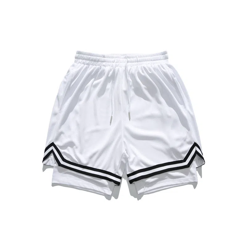 美式复古基础简约中腰抽绳潮牌宽松透气针织运动五分篮球裤 男女同款