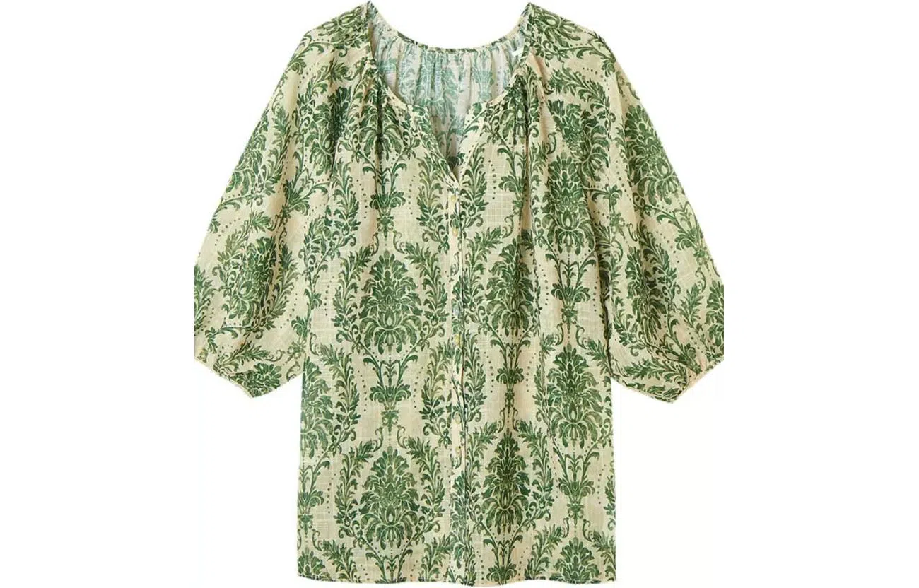 【dme】印花灯笼袖短袖衬衫 女款 藻绿