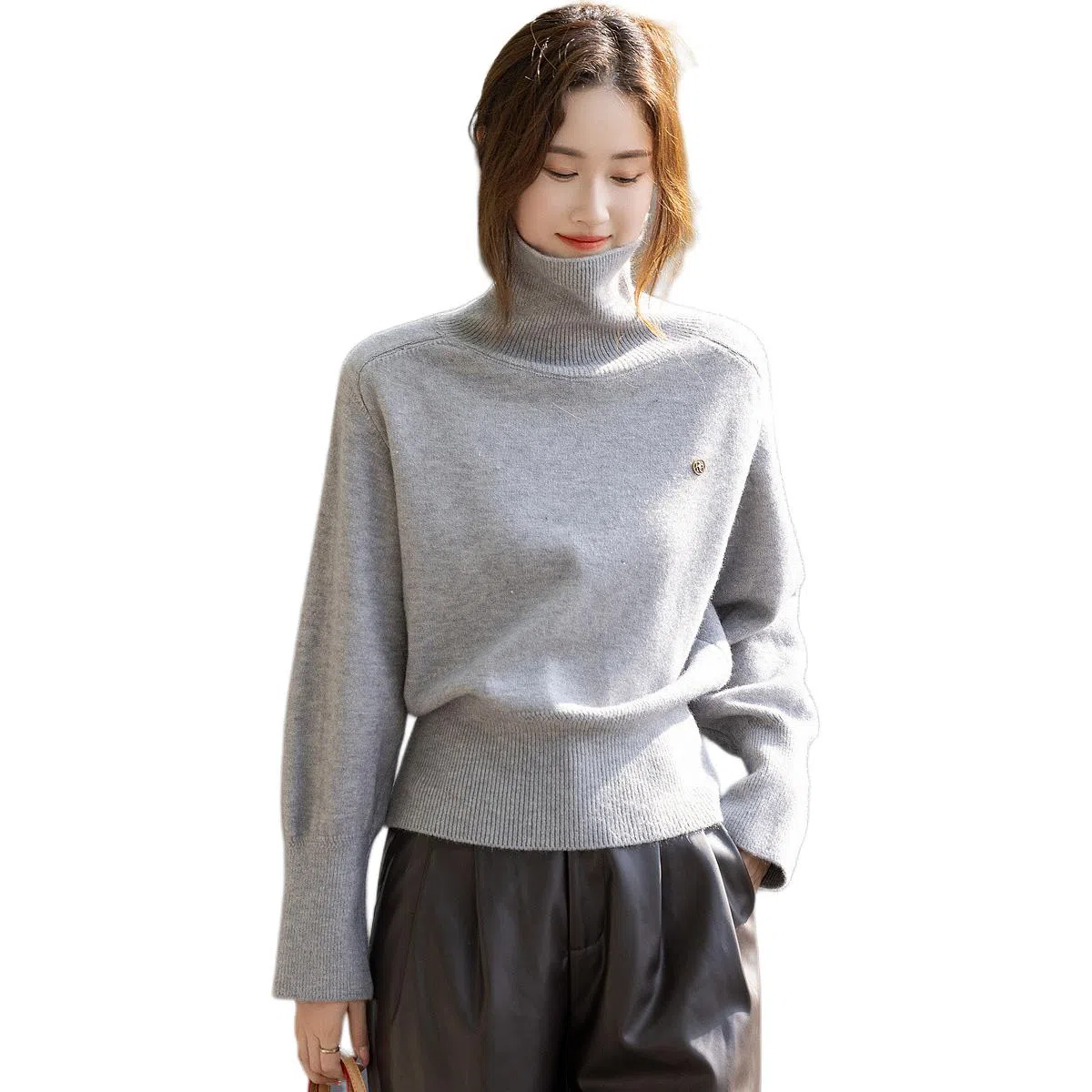 【dme】 纯色高领套头休闲长袖针织衫 女款