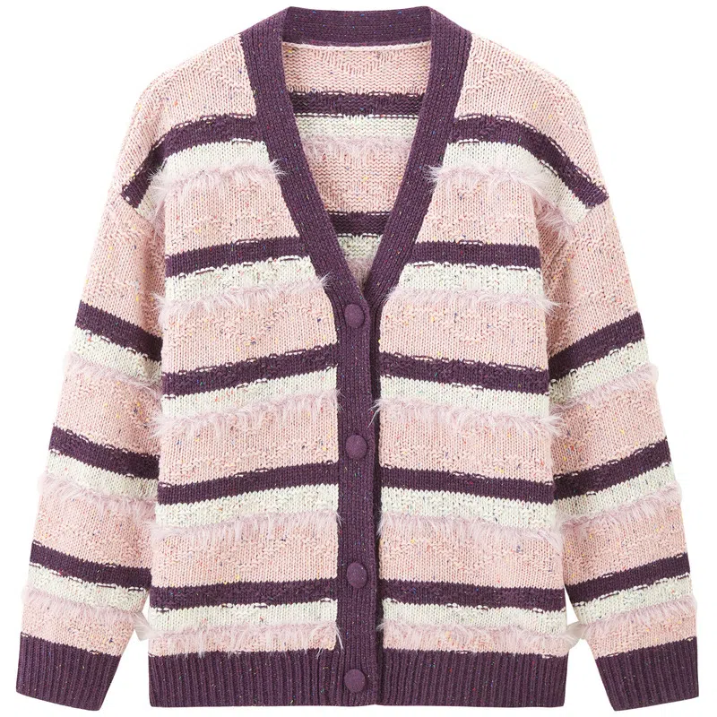 LEDIN Striped V-Neck Knit Sweater