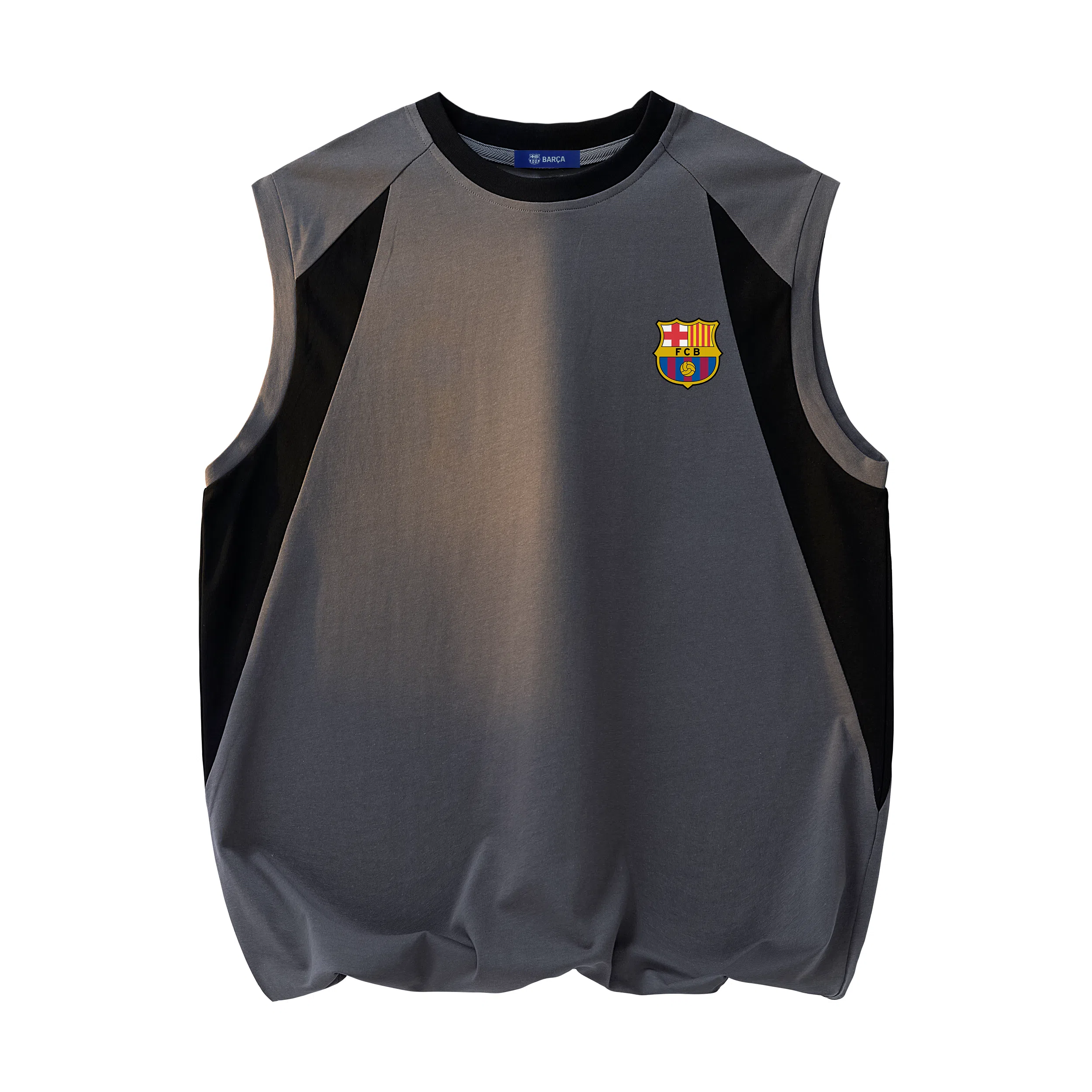 巴塞罗那足球俱乐部 美式复古简约基础款圆领套头透气吸汗运动宽松休闲百搭无袖背心 男女同款