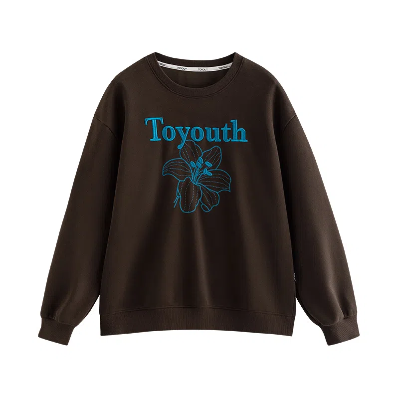 初语 慵懒风刺绣百合花套头圆领无帽卫衣 女款