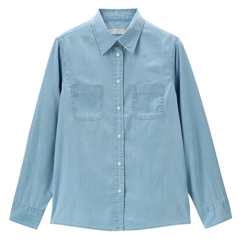 佐丹奴 简约翻领纯色休闲长袖衬衫 女款