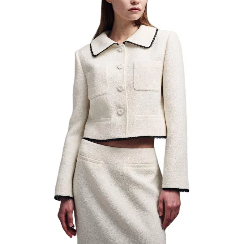 MARDI MERCREDI SS24 SPRING TWEED CROPPED JACKET LACE-IVORY