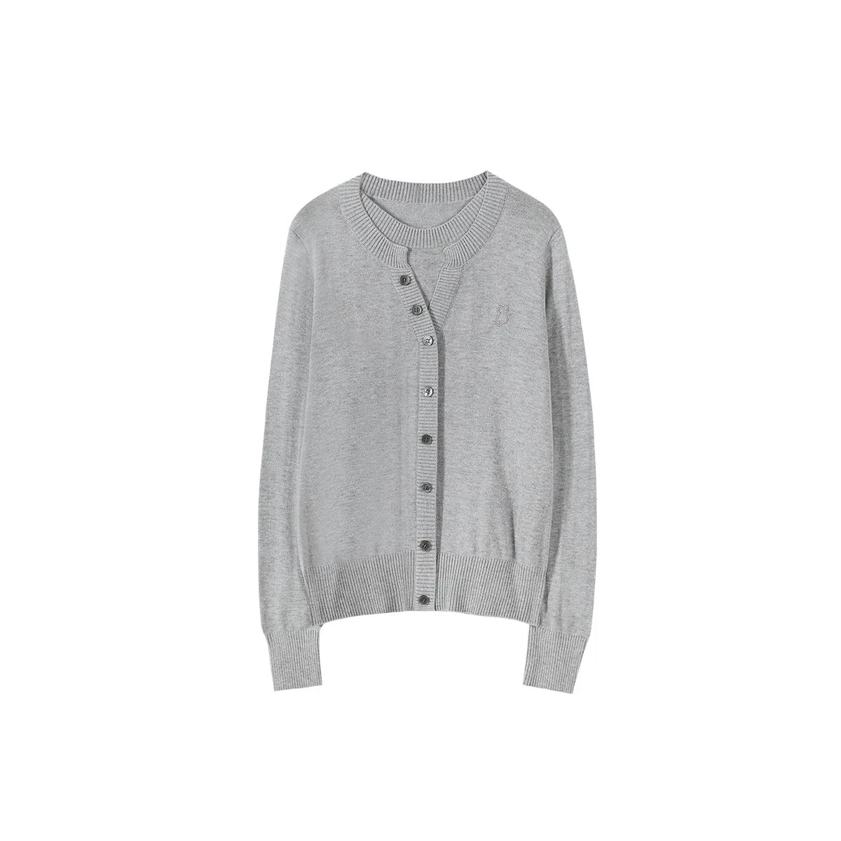 【dme】 纯色圆领套头假两件长袖针织衫 女款 灰色