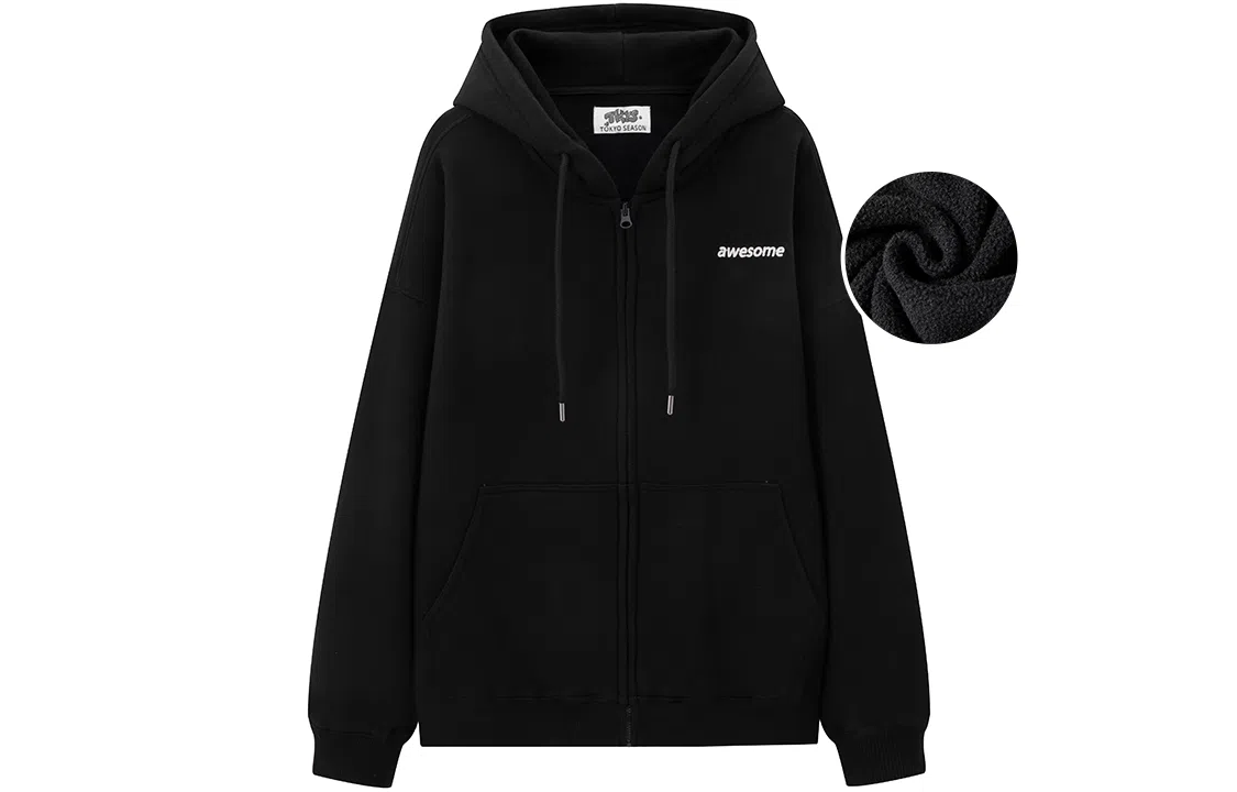 东鲸岁时记 纯色拉链宽松字母刺绣加绒开衫连帽卫衣 女款