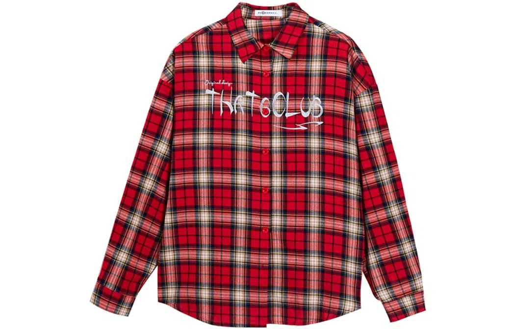 佐贝卡 格子字母刺绣长袖衬衫 女款