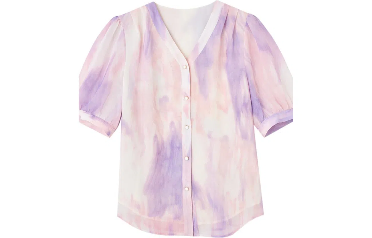 【dme】 渐变休闲短袖衬衫 女款 粉紫