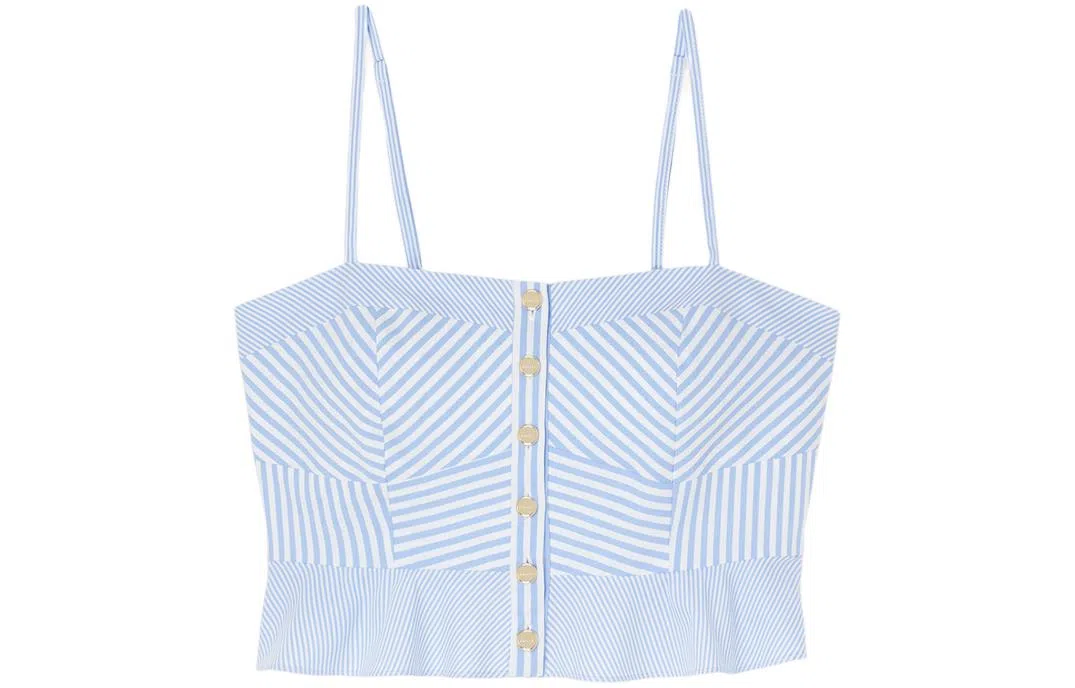 Sandro Colorblock Stripe Ruffle Cami Light Blue