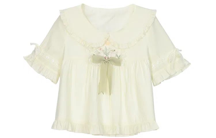 森女部落 花铃湖畔 原创森系娃娃衫上衣田园风衬衫