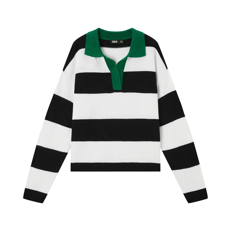 森马 宽松撞色套头长袖针织衫 女款