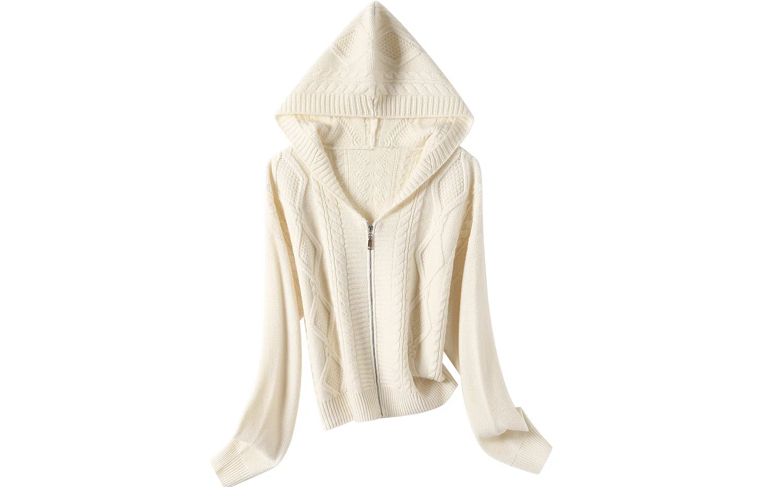 恒源祥 连帽拉链绞花针织衫 女款