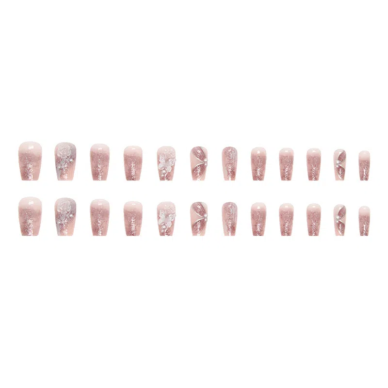 馨枕居 仙气梦幻  穿戴甲 长方粉色晕染 蝴蝶山茶花