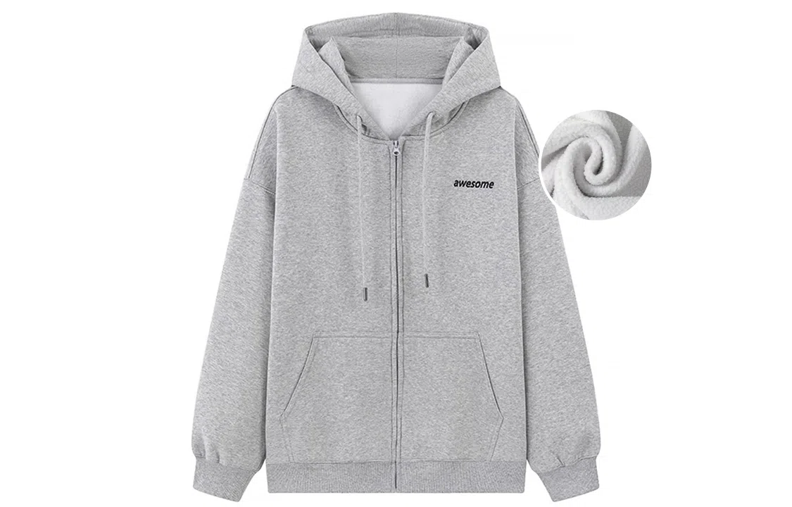 东鲸岁时记 纯色拉链宽松字母刺绣加绒开衫连帽卫衣 女款