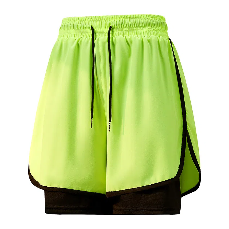 兰缪 美式复古纯色基础款舒适宽松亲肤柔软透气户外运动日常通勤无性别主义高街风百搭系带假两件三分中腰篮球裤休闲短裤 男女同款