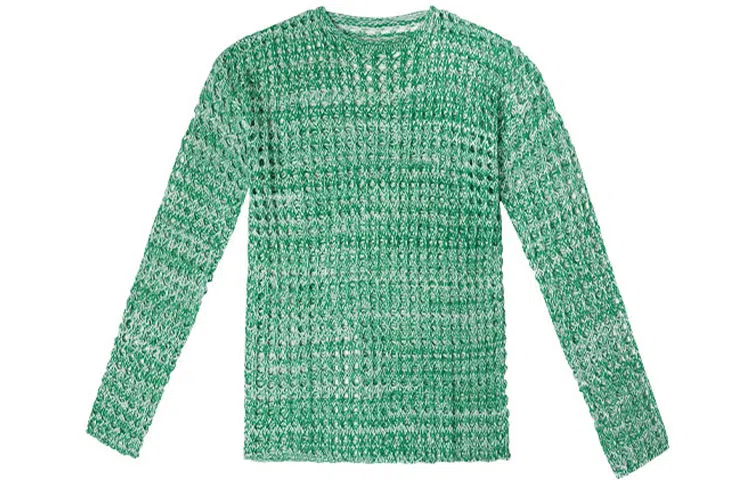 美洋 纯色一字领镂空针织衫 女款 绿色