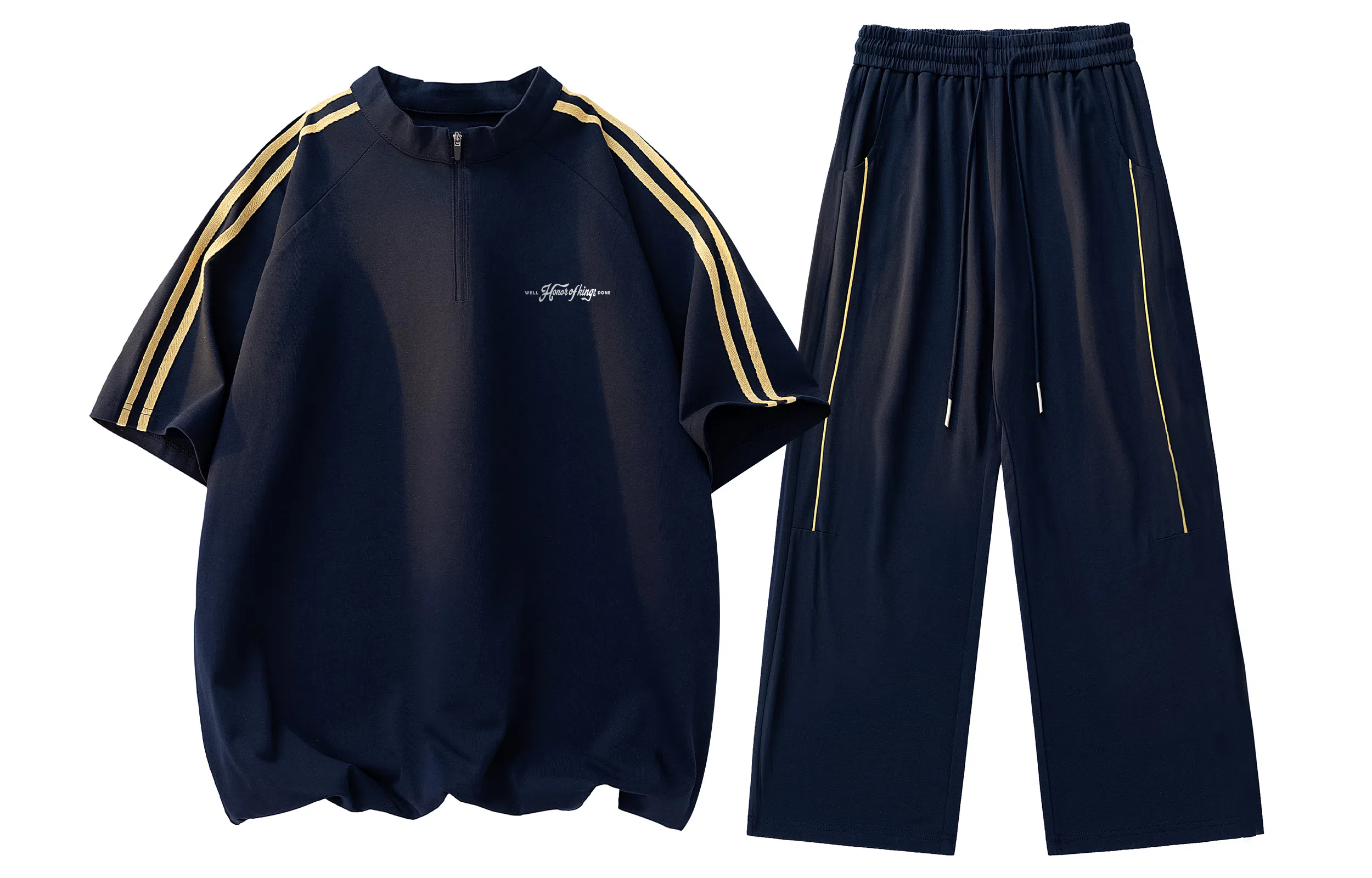 王者荣耀 标语款 美式复古百搭简约宽松舒适居家通勤户外半开拉链门襟上衣抽绳长裤休闲运动套装 男女同款