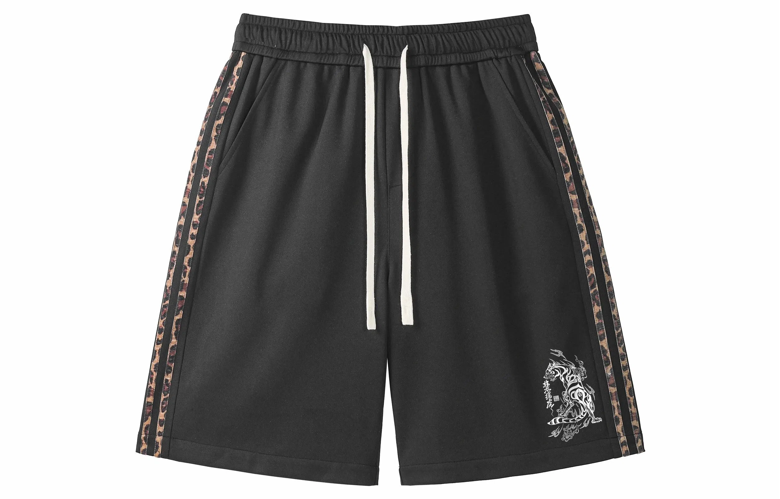 王者荣耀 裴擒虎款 美式复古撞色虎纹宽松舒适通勤高街百搭直筒垂感五分抽绳休闲短裤 男女同款