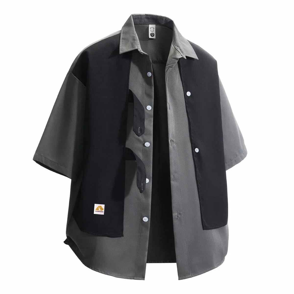 敦煌博物馆 美式潮流假两件拼色宽松百搭通勤休闲百搭短袖衬衫 男女同款