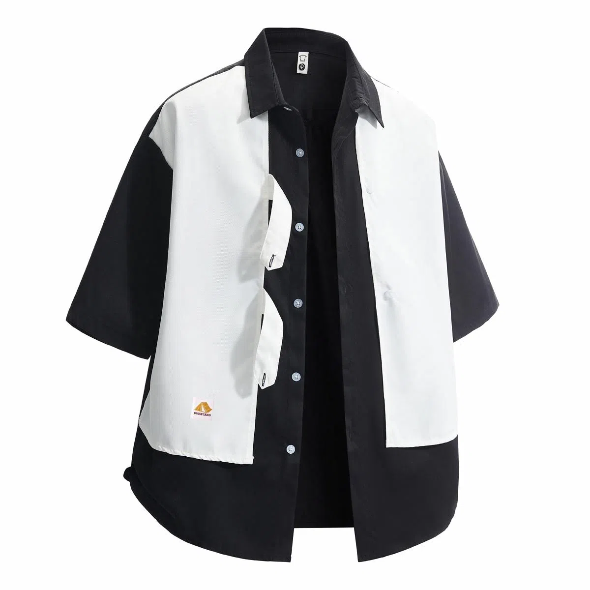 敦煌博物馆 美式潮流假两件拼色宽松百搭通勤休闲百搭短袖衬衫 男女同款