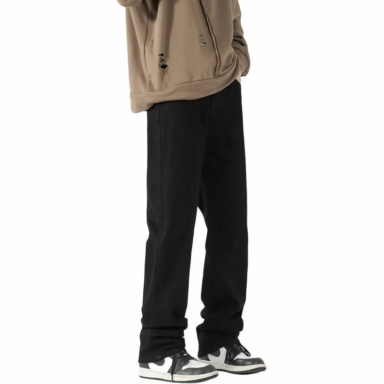 美式高街复古做旧直筒潮流宽松基础纯色显高垂感高腰痞帅设计感休闲百搭款经典牛仔裤 男女同款