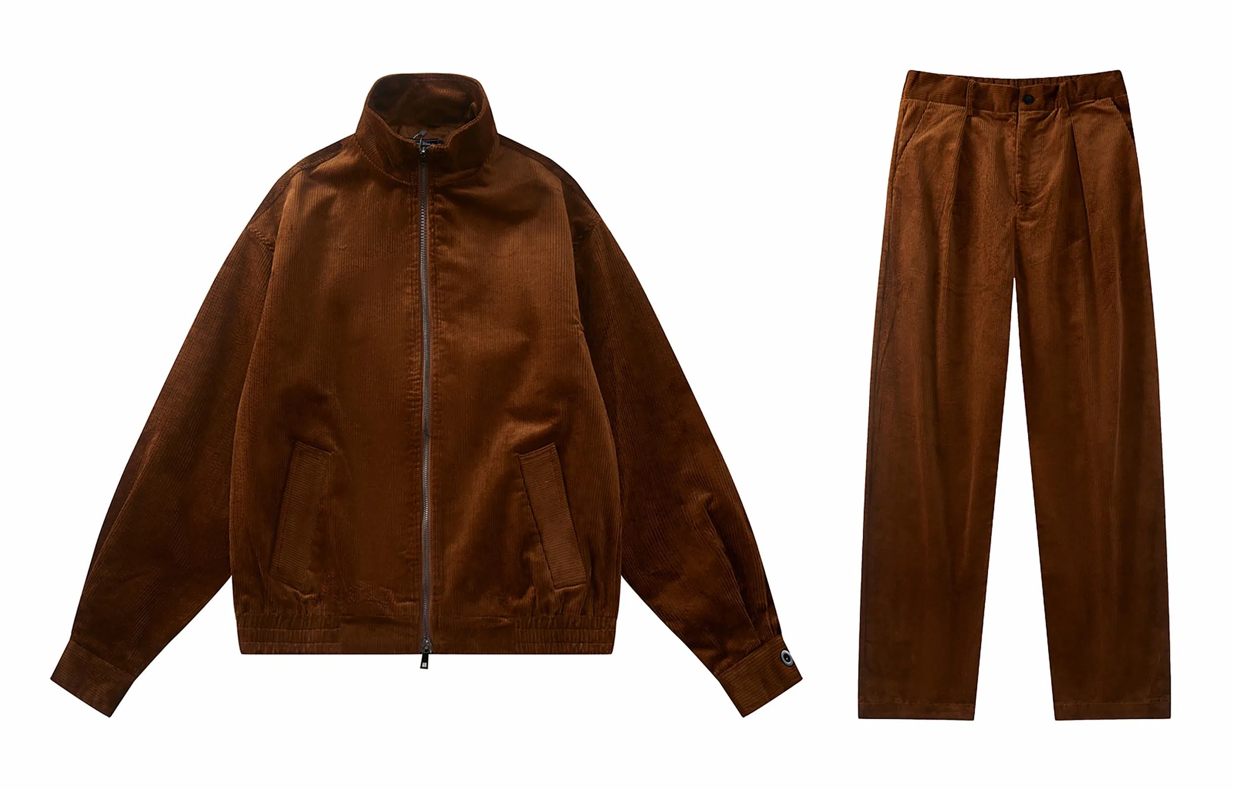 我是大卫 美式复古灯芯绒美拉德轻熟风掐褶休闲运动套装 通用 咖色