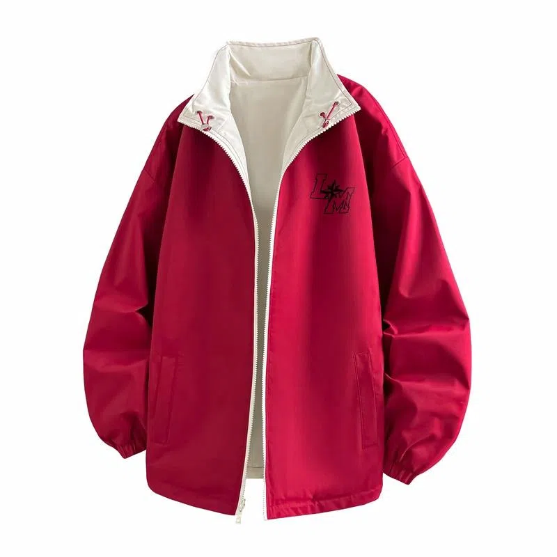 兰缪 美式高街风复古纯色基础款字母品牌防风日常山系通勤户外百搭运动休闲宽松长袖夹克外套 男女同款