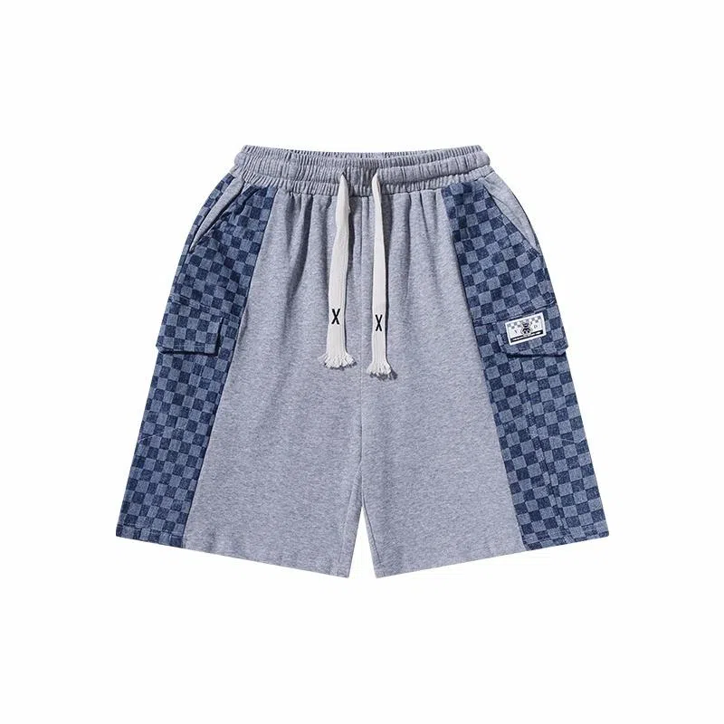 乱步 复古美式街头嘻哈做旧格子口袋学生夏季宽松透气个性宽松男五分短裤 男女同款