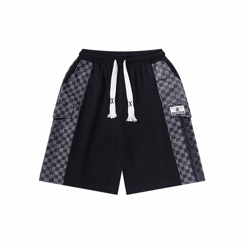乱步 复古美式街头嘻哈做旧格子口袋学生夏季宽松透气个性宽松男五分短裤 男女同款