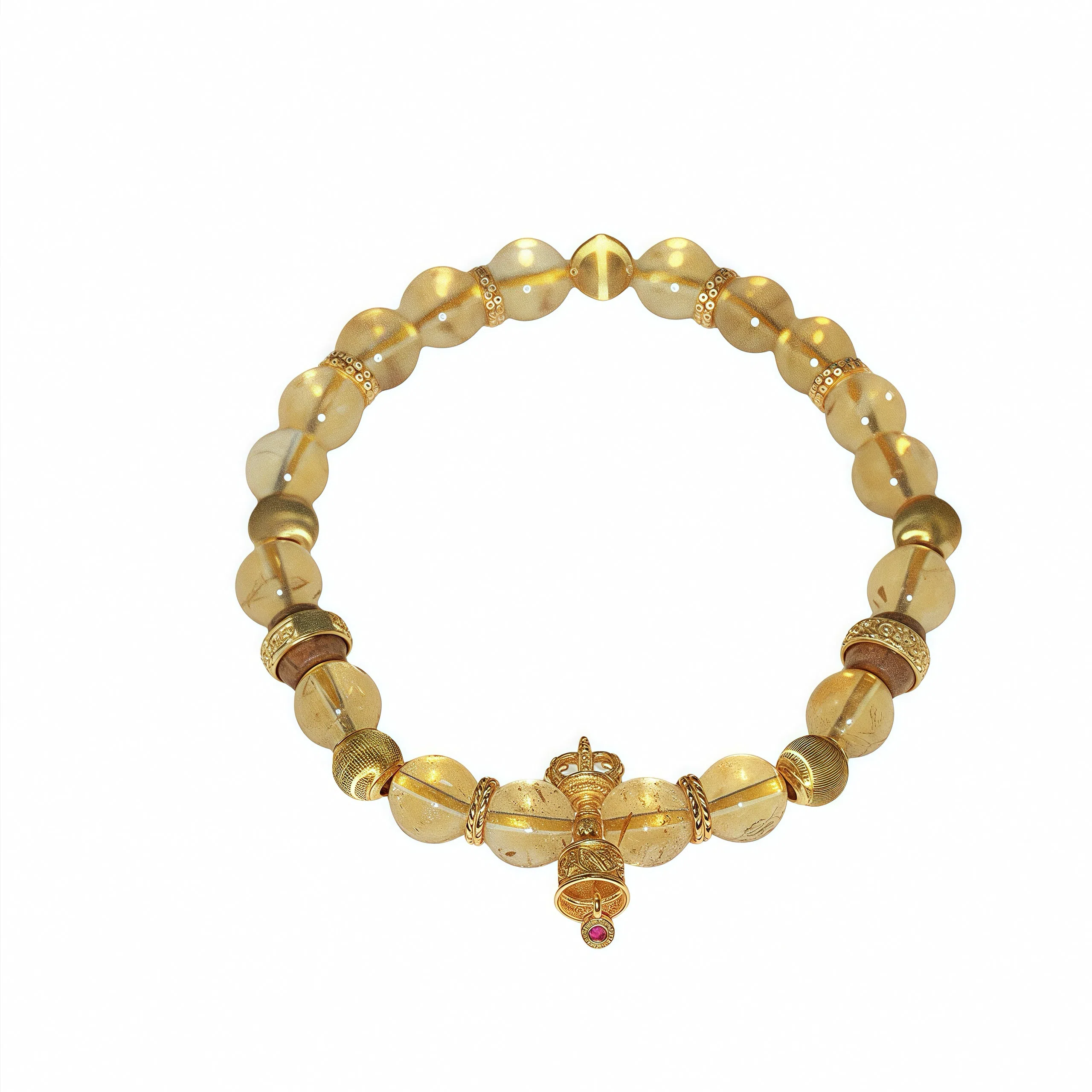 金杰福 五行招财冰裂鱼子纹佛塔宝石天然 黄水晶 手串 女款